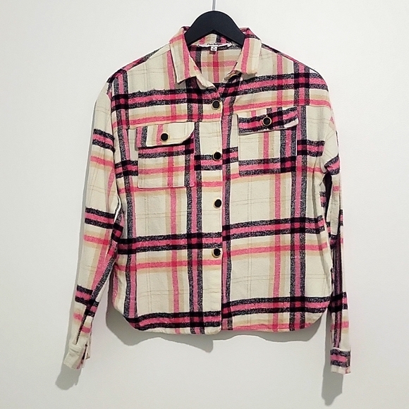 Miss selfie Tops - MISS SELFIE WOMEN'S FLANNEL PLAID BUTTON DOWN COLLARD SHAKET SHIRT  PIN…